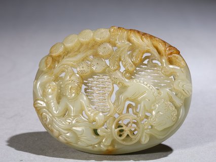 |清代,和田玉胡人戏狮瓦子