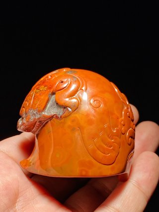 玛瑙|苏作 红缟玛瑙 兽面纹 兽首杯