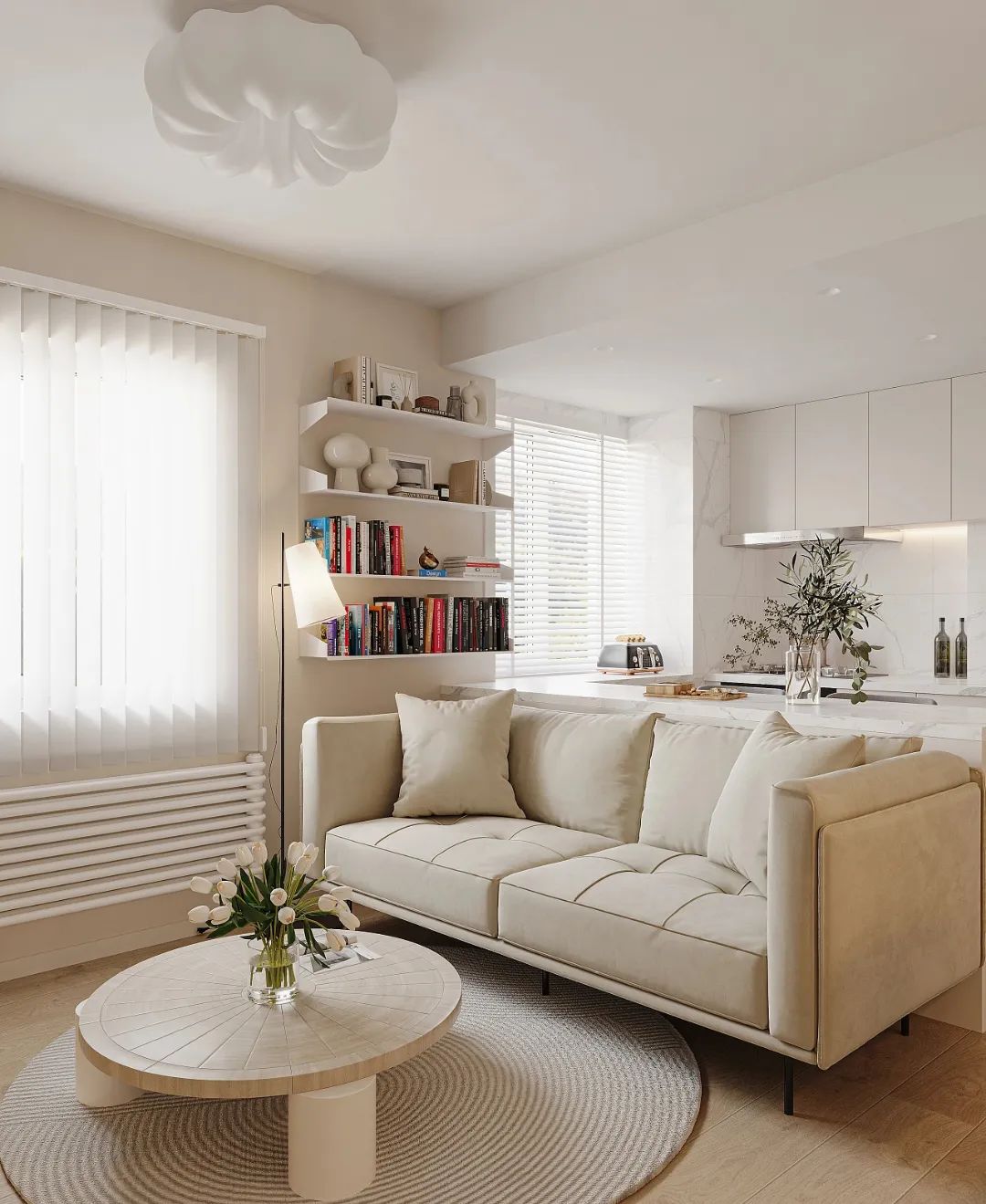 菡萏怡景装饰 | 奶油色系的日式风,这样的开放式客餐厨设计,好看不翻车!