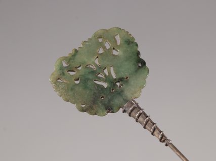 小叶紫檀|旧藏【老翡翠 鸳鸯 银簪】