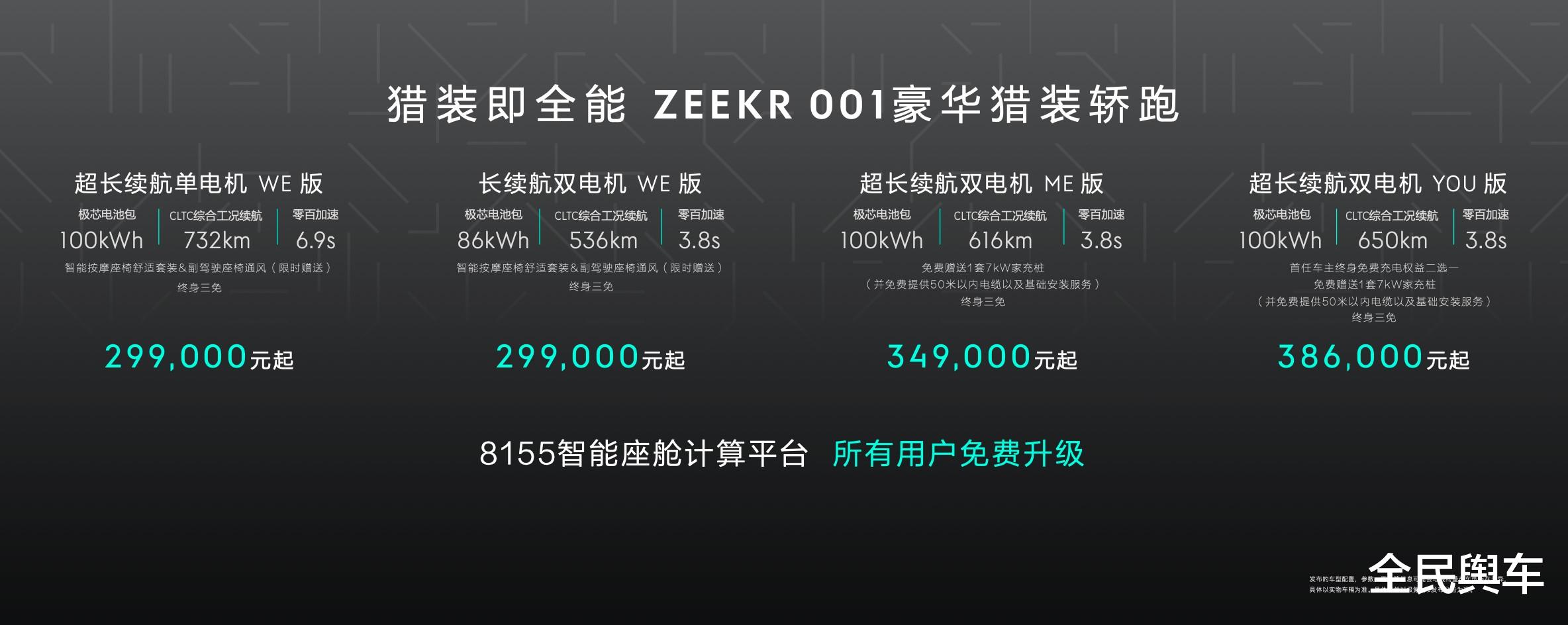 CPU|极氪001 ME版全面升级  售价34.9万元起