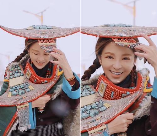 朱迅|朱迅晒出近况，身穿少数民族服装太兴奋，两个麻花辫如少女