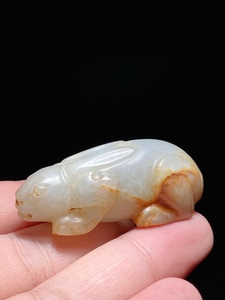 和田玉籽料|汉 和田玉 籽料 白玉 玉兔 挂件 把件