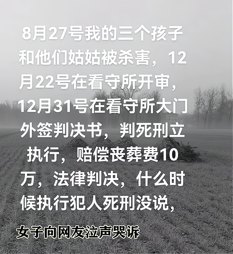 三个儿女被姑父杀害,女子在网上泣声哭诉:希望凶手尽快伏法