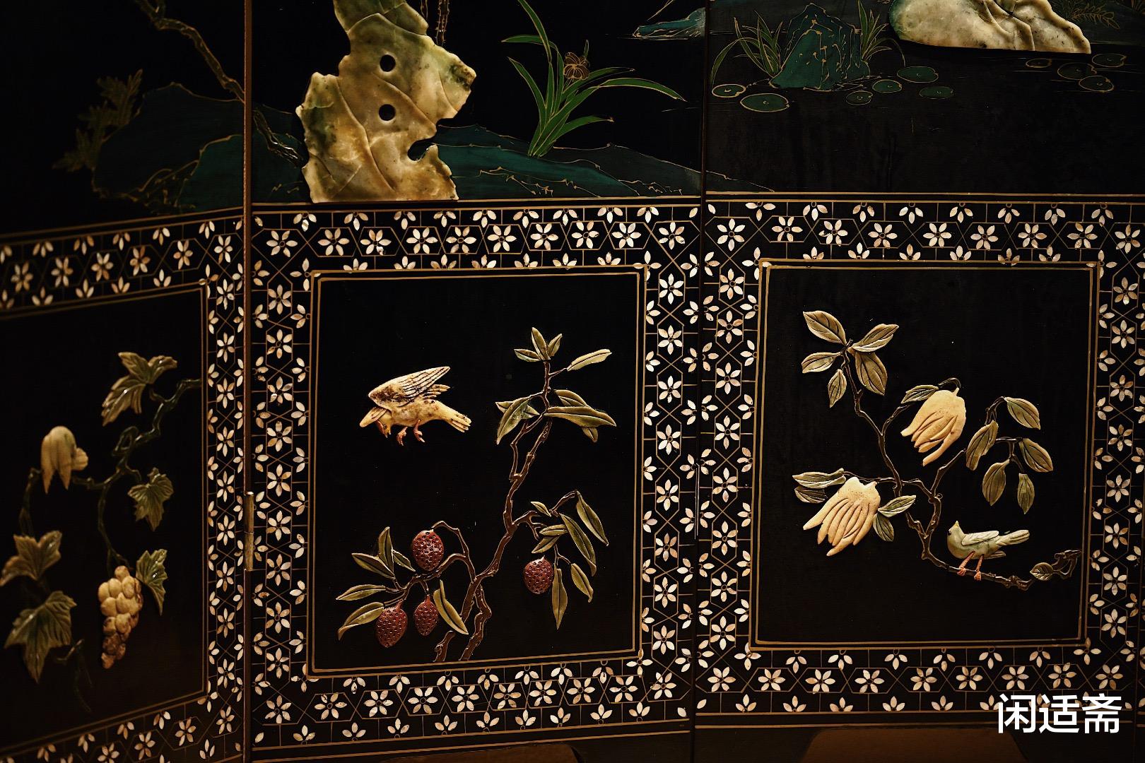 文玩|雅室清居,漆嵌百宝,松鹤延年屏风