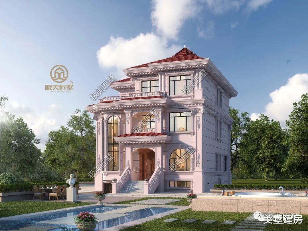 家里是女儿怎么建房?带地下室的粉色欧式别墅,满足她的公主梦!