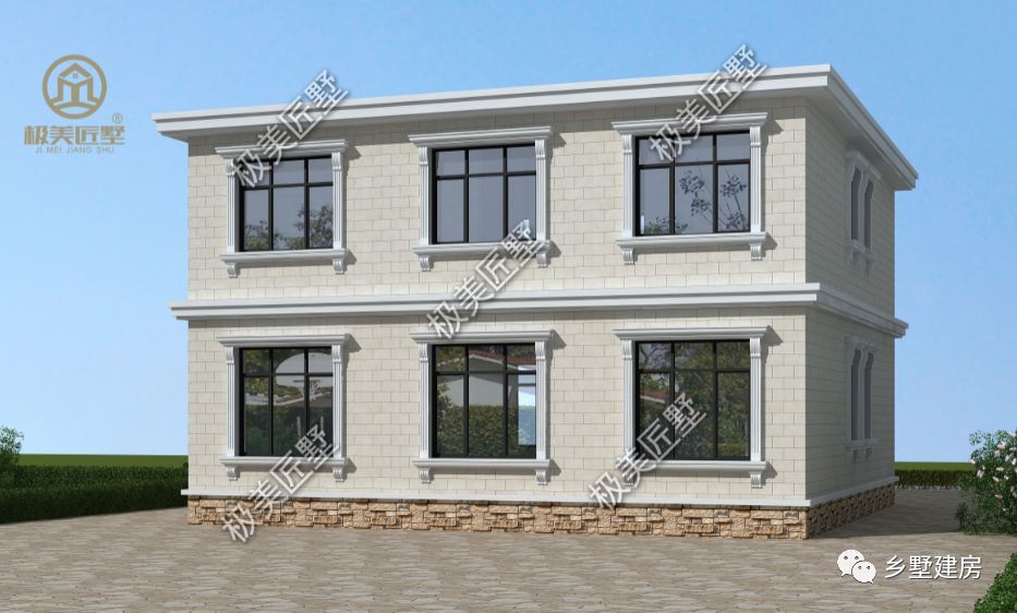 别墅|回乡建房,推荐这一栋12X12米正方户型,经典平屋顶二层别墅