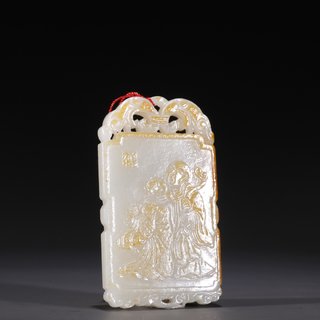 和田玉籽料|旧藏·和田玉籽料如意双童玉牌