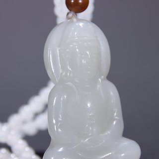 和田玉籽料|旧藏-和田玉籽料净瓶观音挂坠