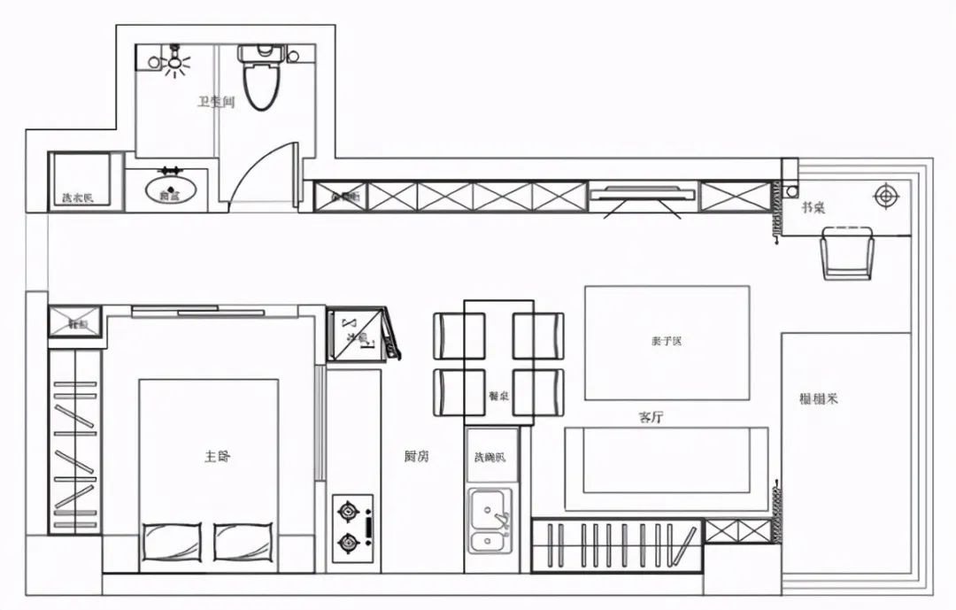 42㎡小户型公寓变两房,满墙储物柜,开放式厨房,实用还不拥挤