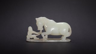 |清代-和田玉胡人驯马雕件