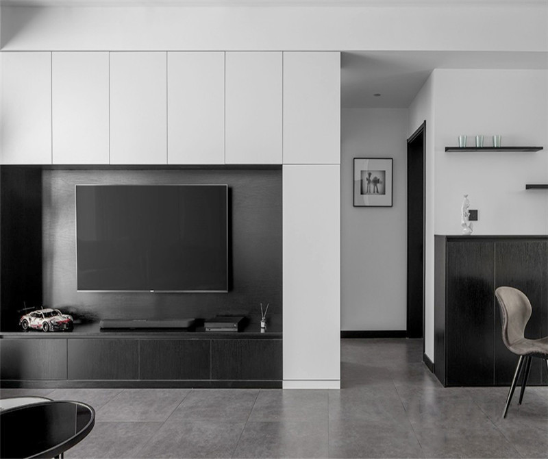 89平现代风三居室,黑白套色的柜子极具艺术质感