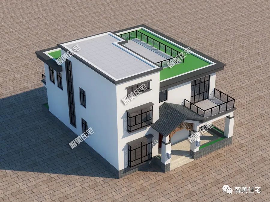 白灰色调的中式住宅，平屋顶设计颜值高，它就是我的奋斗目标