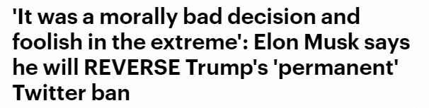 Twitter|欢迎川普，马斯克将撤销推特封杀令