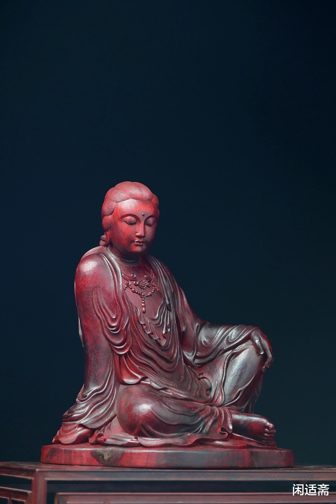 |紫檀木雕佛造像，仙作清刀工艺，自在观音