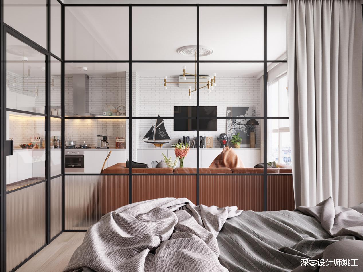 她家客厅书房,用半墙+玻璃隔断分区,通透又高级,彻底被安利到了!