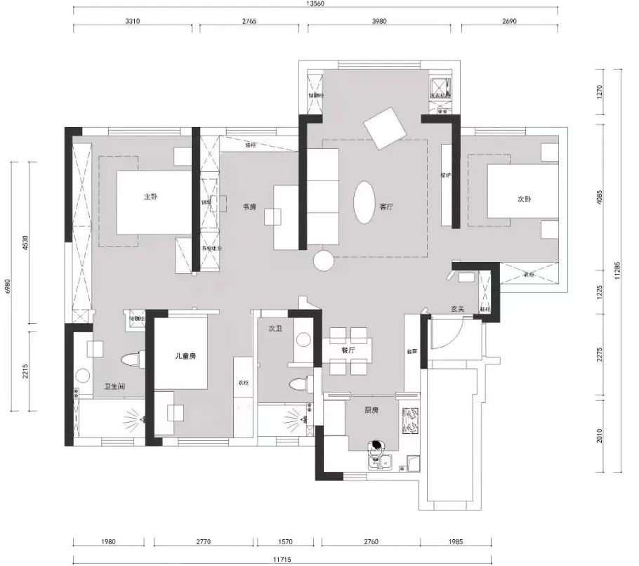 122㎡美式混搭风,开放式书房+钢琴房,灰色调凸显温暖和浪漫!