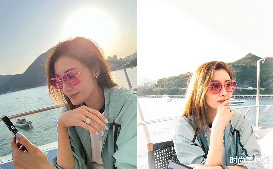 李嘉欣|李嘉欣出海度假真时髦，一头金发配粉色墨镜说30岁都信，太会保养
