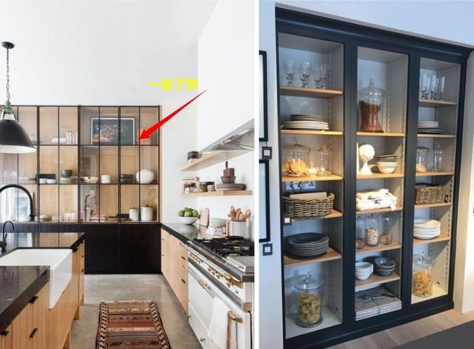 厨房橱柜不是只有一种装法，玻璃橱柜嵌入墙内，怎么看都高级