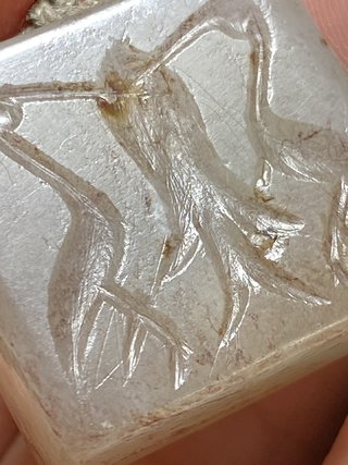 和田玉籽料|汉 和田玉籽料 鸟篆 鱼鹤图案 印章 穿带印 勒子 挂件把件