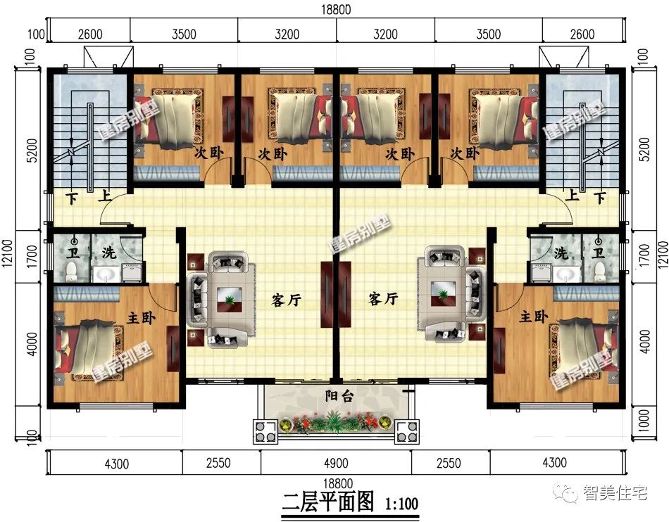 这两栋别墅都是共堂屋设计，第一款户型比较小，主体造价仅35万