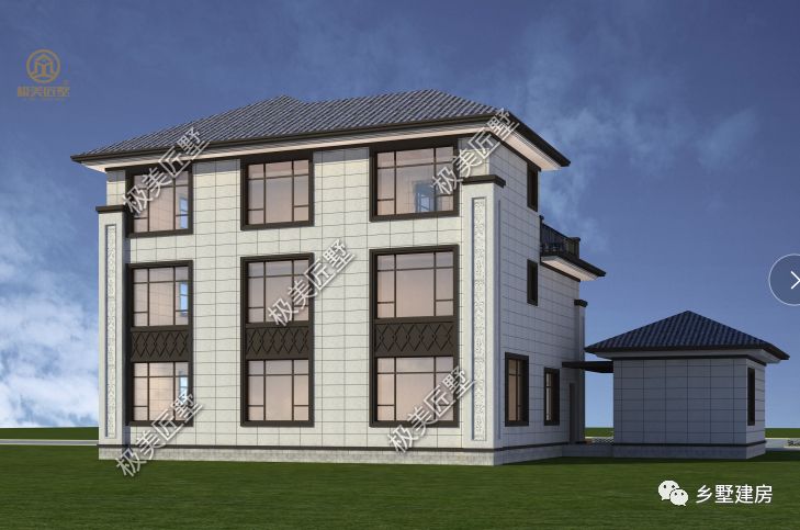 厨房设偏房,20.64X16.24米三层新中式,坐看庭前花开花落