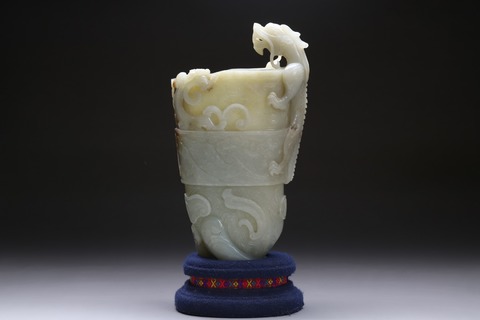 和田玉籽料|舊藏和田玉籽料“螭龙象首觞杯”