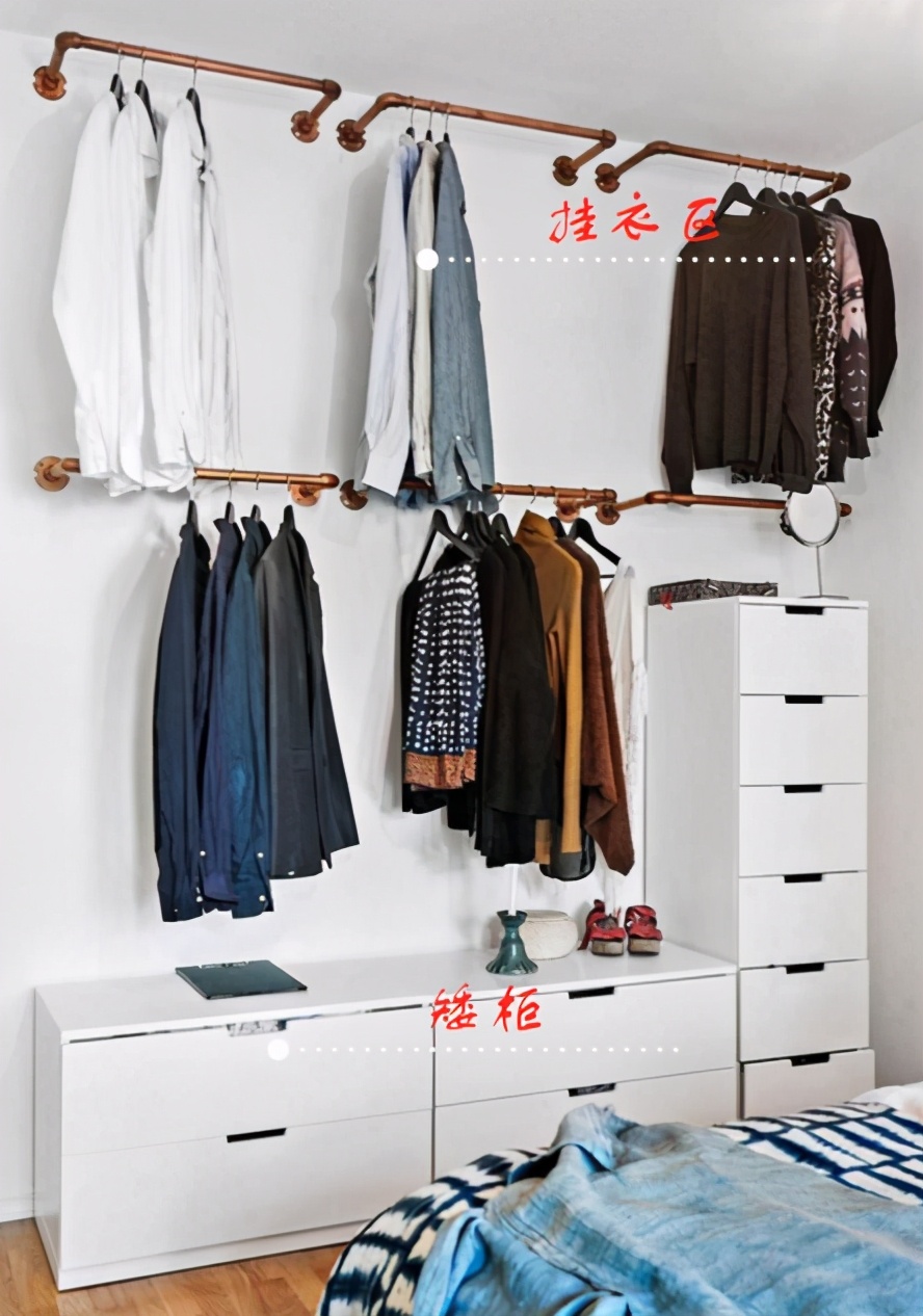 头一回见卧室不装衣柜，靠3样东西打造完美收纳空间，太聪明了