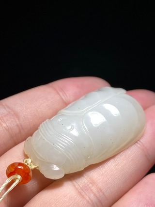和田玉籽料|清 和田玉籽料 白玉 玉蝉 挂件 吊坠