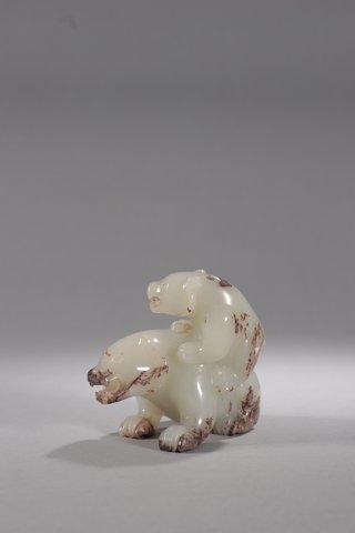 和田玉籽料|旧藏-和田玉籽料双熊摆件