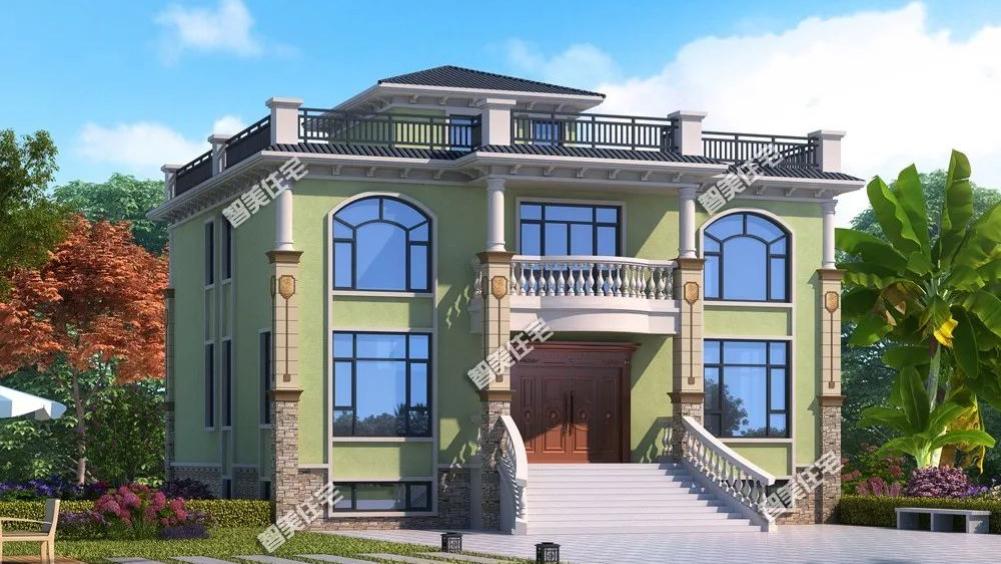 这栋房子很不一般，带地下室设计，平顶造型也能看出它有多气派！