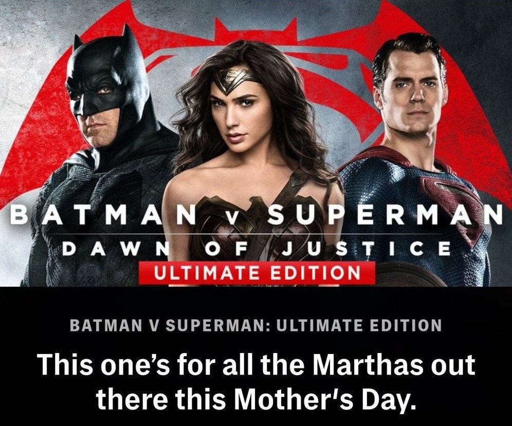 上海市|华纳呼吁所有母亲在母亲节观看《蝙蝠侠大战超人》