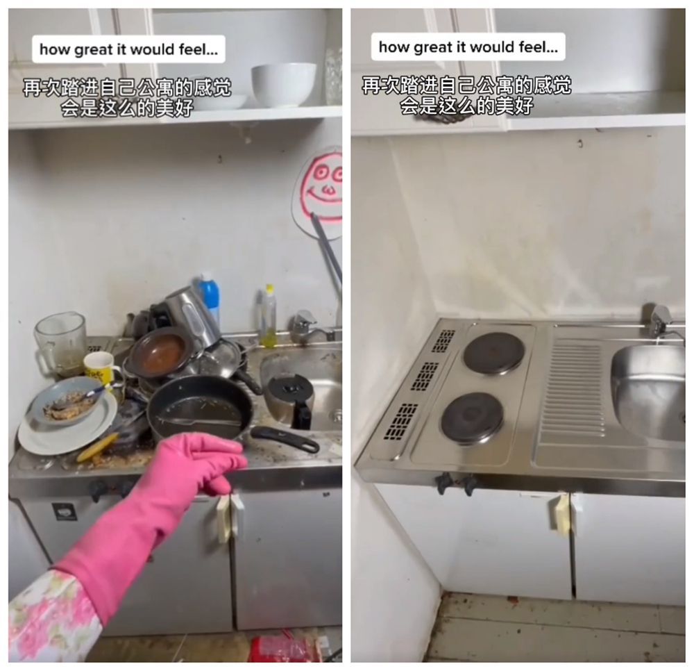 一位“强迫症”姑娘，专挑最脏的厨房清洁打扫，网友：解压治愈