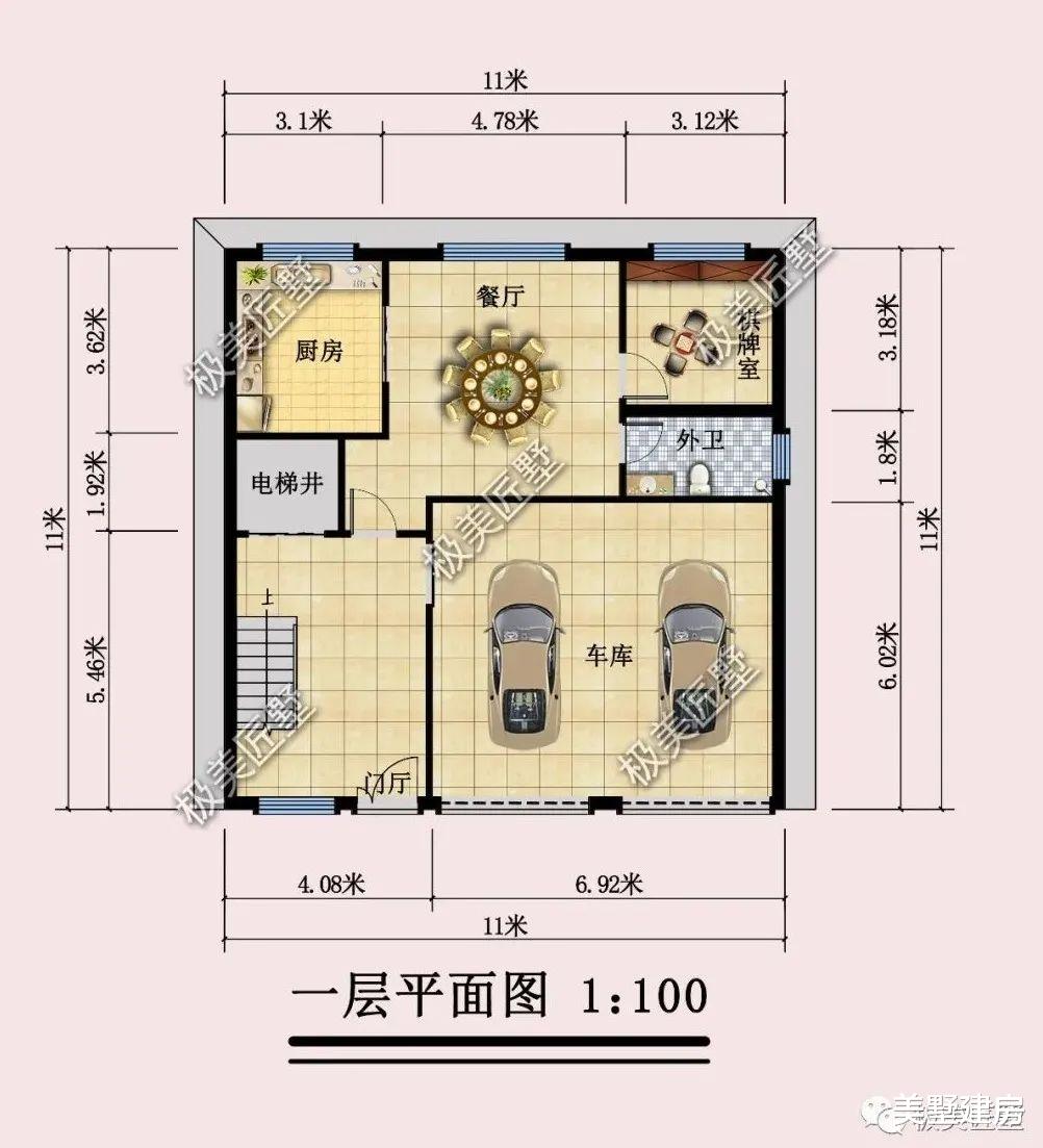 别墅|一侧无窗，前后大量开窗的四层带双车库平顶别墅，谁能想到还内置电梯！