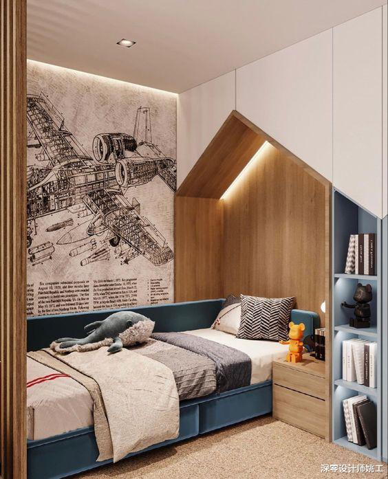 儿童房.一味追求花哨,只会适得其反,收纳柜融入树屋造型,增添趣味