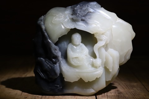 降龙罗汉|舊藏和田玉青花籽料“降龙罗汉山子”摆件