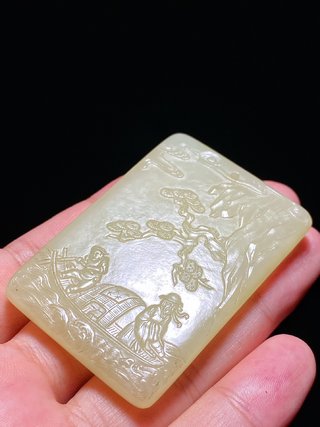 和田玉籽料|清乾隆 和田玉籽料 黄玉 夜游赤壁 诗文牌 子冈牌