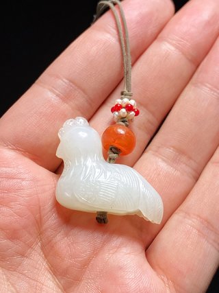 和田玉籽料|清 和田玉籽料 白玉 玉鸡 挂件 挂坠