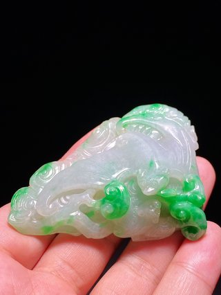 邮票|清中期 老坑翡翠飘绿 福寿如意 云福纹 把件 纸镇