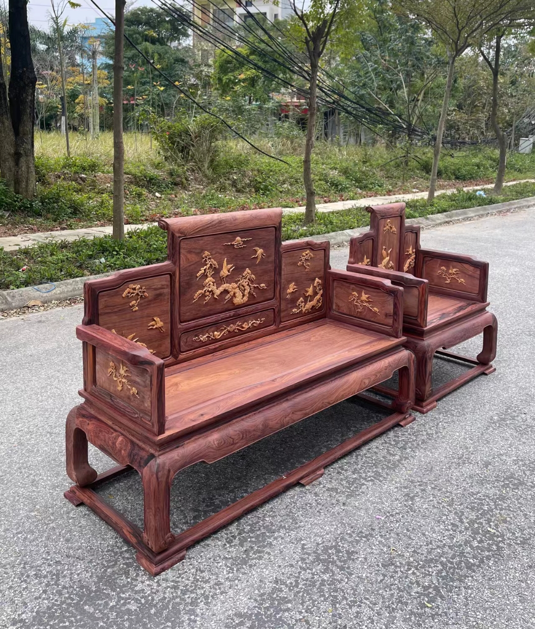 国标红木花枝沙发，原木白胚展示，半成品毛胚干净