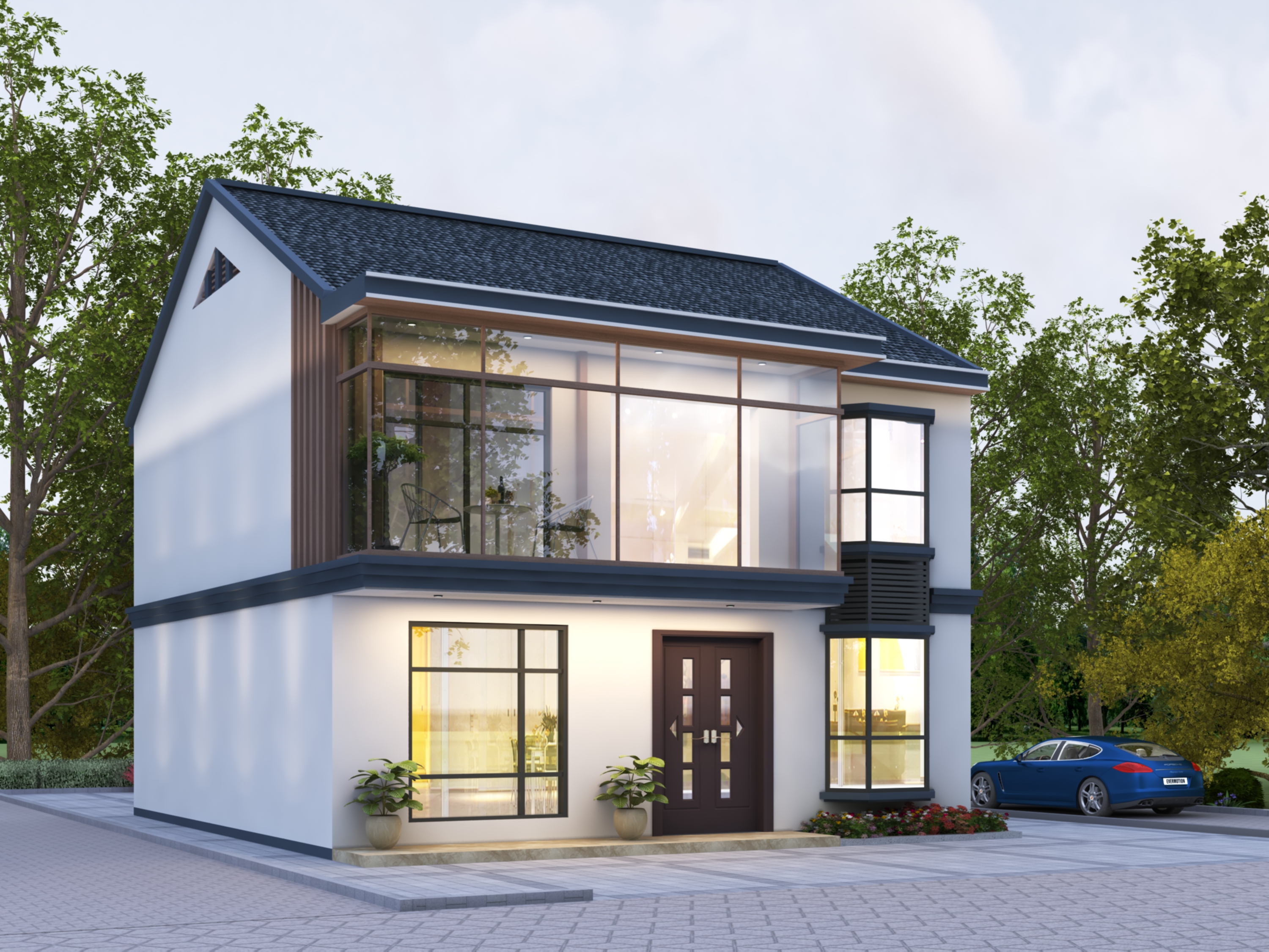 120平别墅两边不开窗,室内阳台也温暖舒适