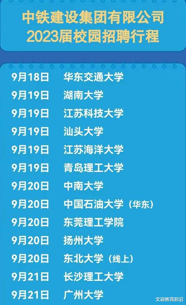 大学|中铁建设集团近期校招大学名单、行程:13所大学中有9所是双非