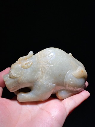 和田玉籽料|明 和田玉籽料 瑞兽 独角兽