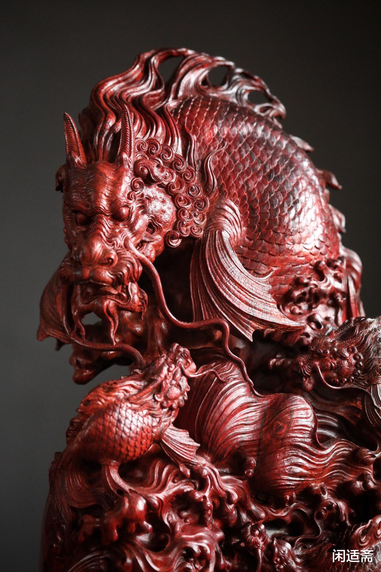 紫檀|鱼化龙,紫檀木雕,吉祥摆件