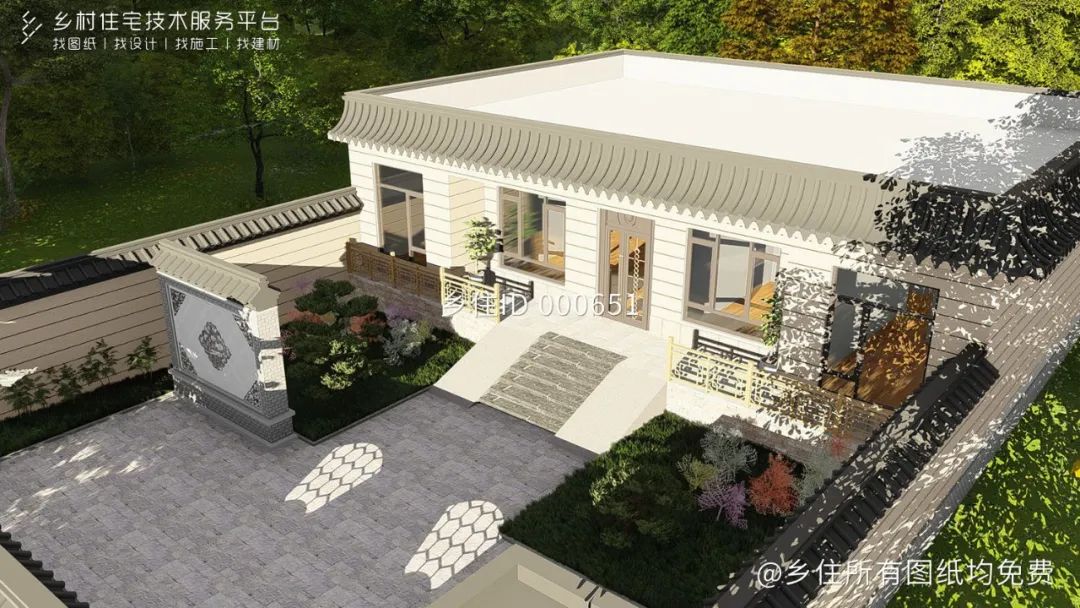 乡住科技免费图纸土建造价33.5万面宽15.6m进深11.6m 一层中式别墅
