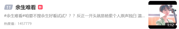 刘亦菲|《余生》首播热度爆表,全网指数破2,“难看”热搜来得有点早