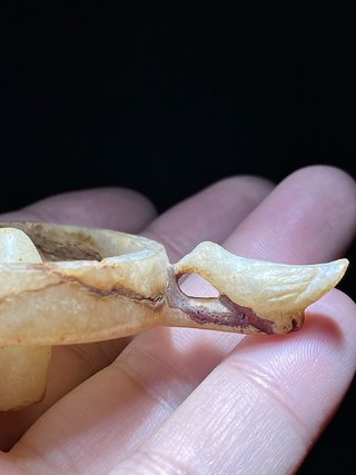 和田玉籽料|汉 和田玉籽料 白玉受沁 鸟纹 玉灯 灯盏