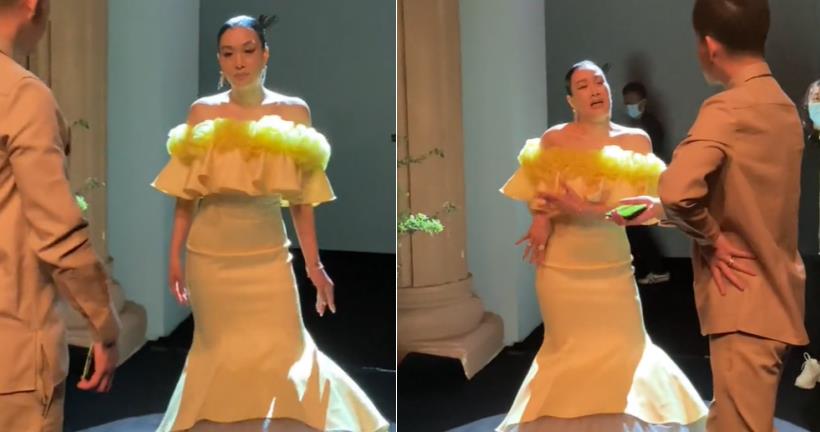 钟丽缇|51岁钟丽缇穿紧身裙走秀!转身扭胯展示完美曲线,超大耳饰太抢镜