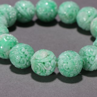 翡翠|回流 翡翠缠枝莲团寿纹手串