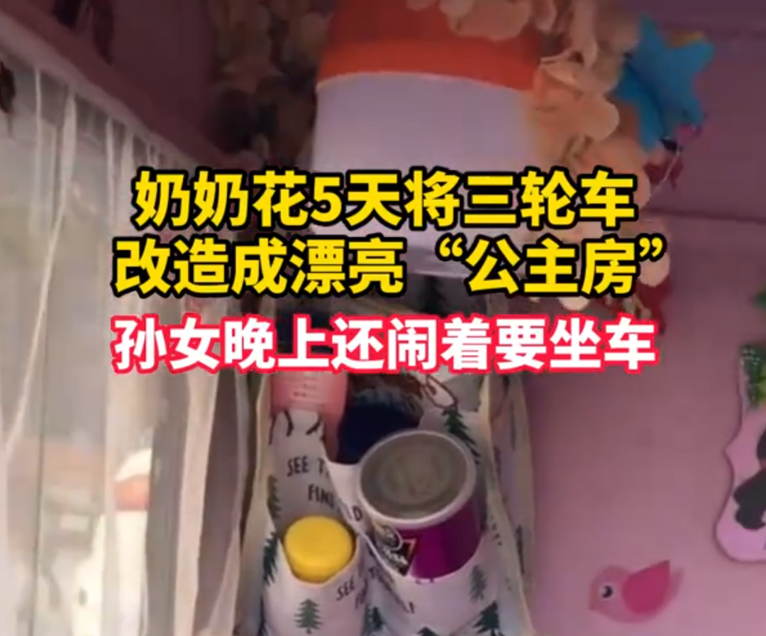 老人能有多宠孙辈?湖北奶奶怕孙女冷,将三轮车改造成“公主房”